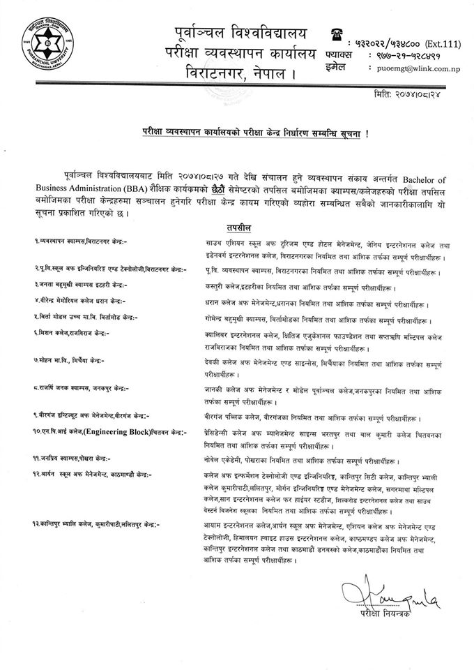 BBA VI Semester Board Examination Centre has been published !